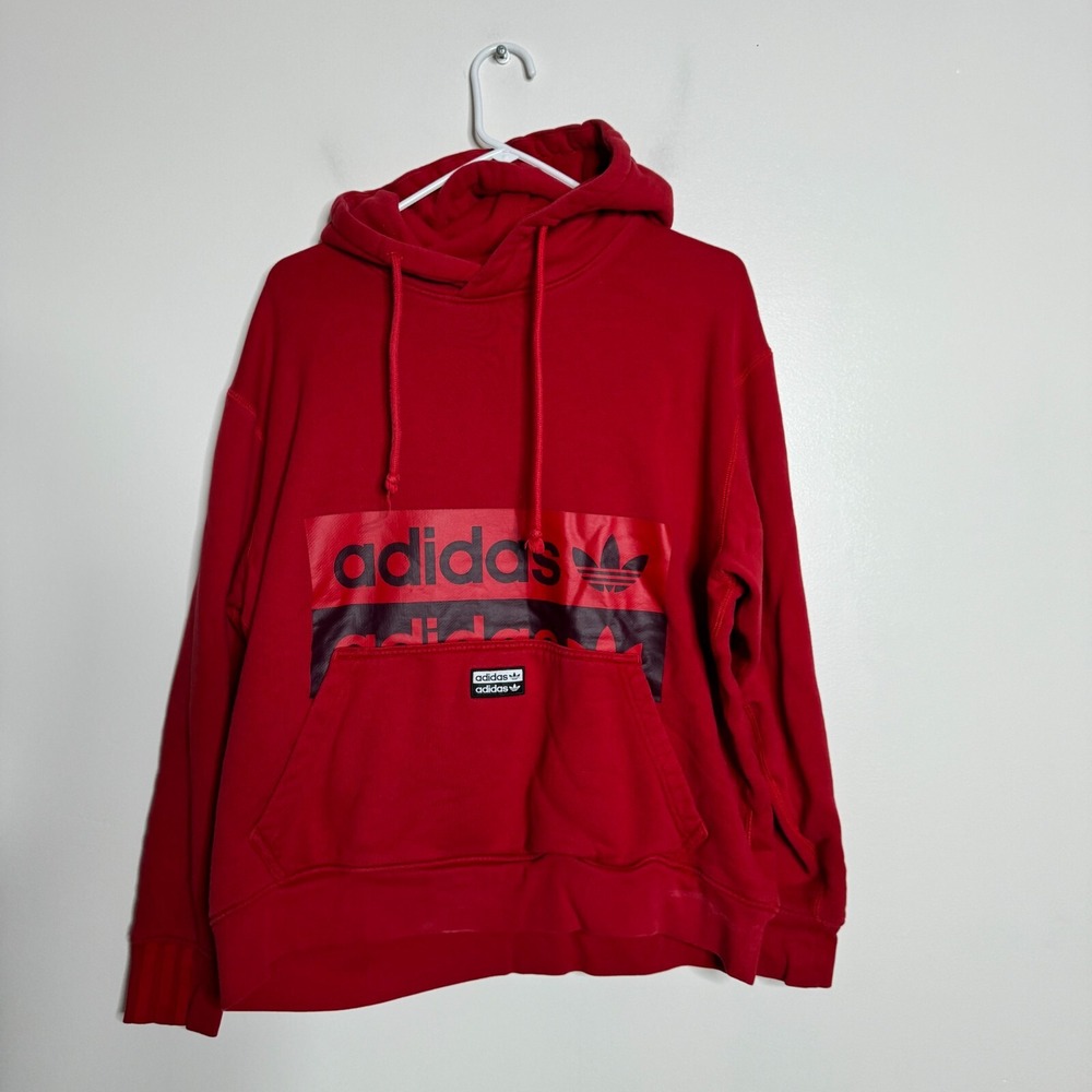 Adidas Hoodie Mens Medium Red Graphic Originals Pullover Streetwear Sweatshirt